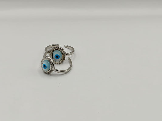 92.5 Silver Evil Eye Toe Rings – Adjustable Protective Design (Pair)