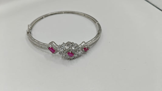 92.5 Sterling Silver Bangle with Pink & White Stones