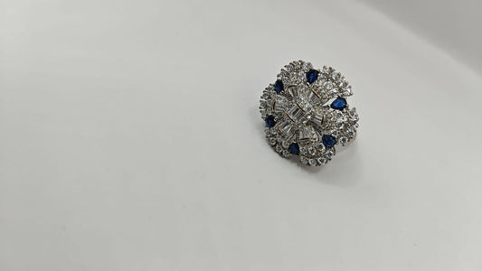 92.5 Sterling Silver Blue & White CZ Cocktail Ring