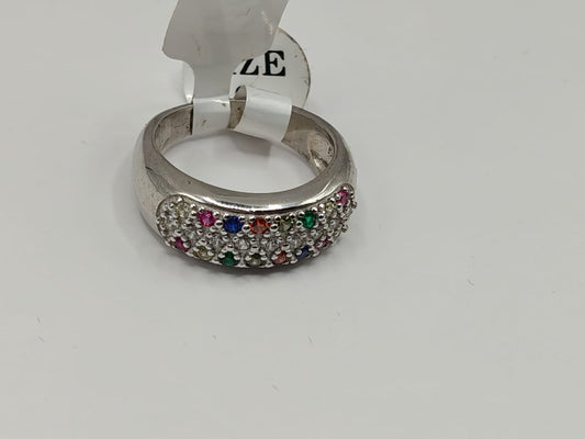 Sterling Silver Multicolor CZ Band Ring for Women