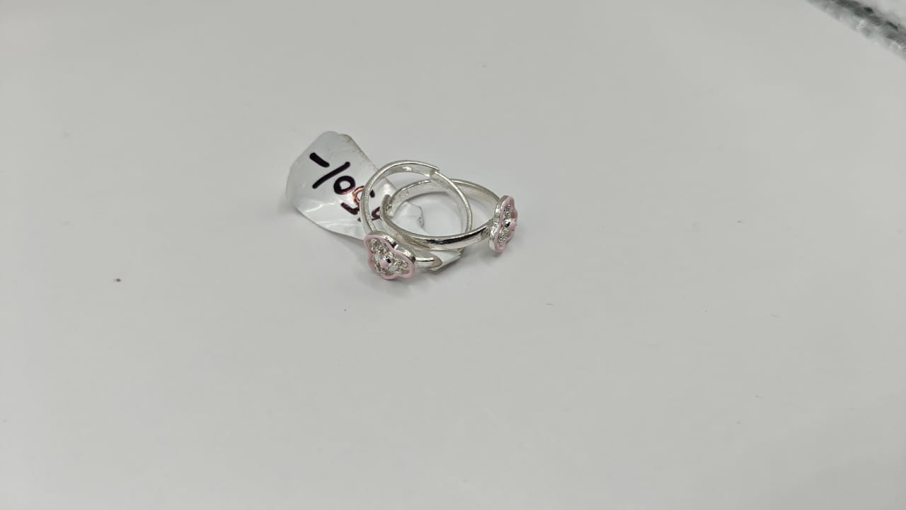925 Silver Pink Enamel Flower Toe Rings (Adjustable, Pair)