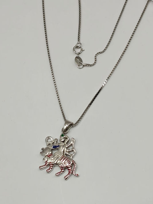 Silver Chain Necklace with Elephant & Rider Pendant