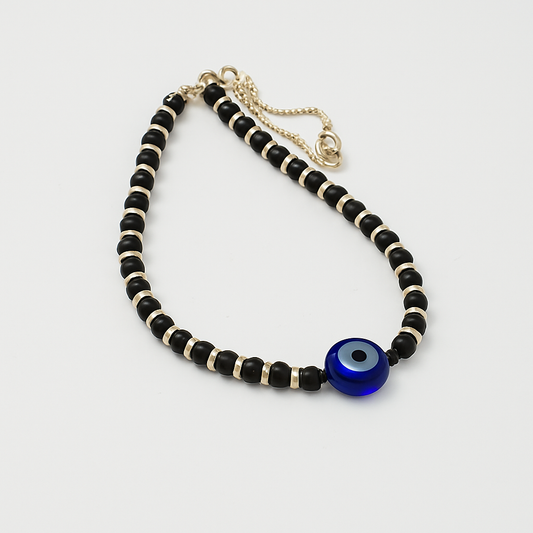 92.5 Sterling Silver Black Beaded Evil Eye Silver Bracelet
