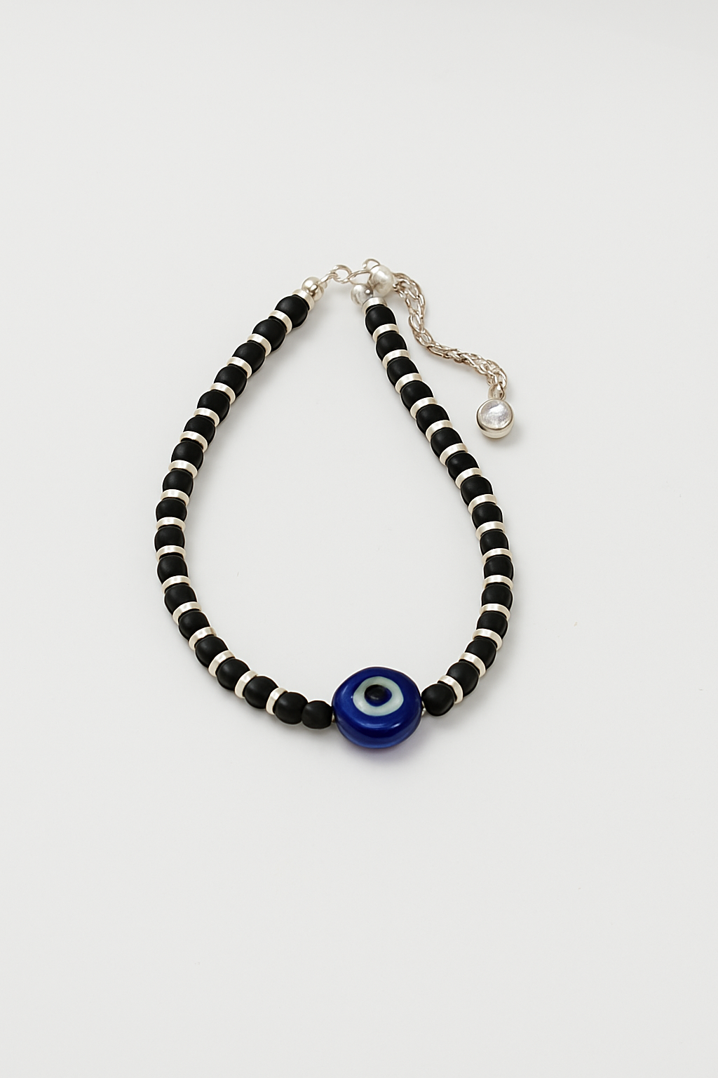 92.5 Sterling Silver Black Beaded Evil Eye Silver Bracelet