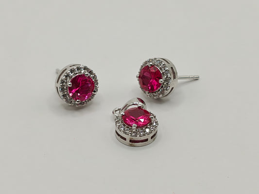 Elegant Ruby Red Stud Earrings & Pendant Set