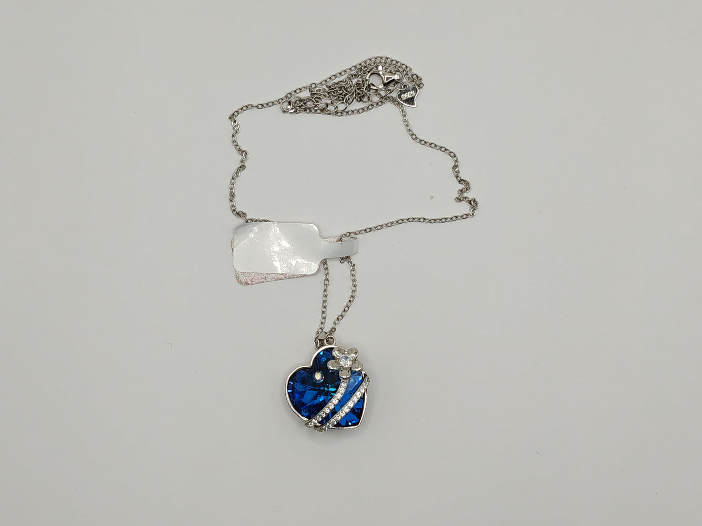 92.5 Sterling Silver Blue Heart Pendant with Chain