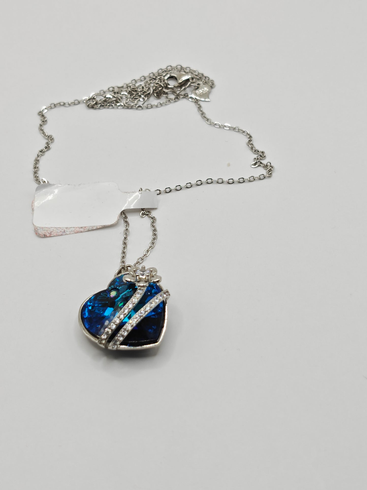 92.5 Sterling Silver Blue Heart Pendant with Chain