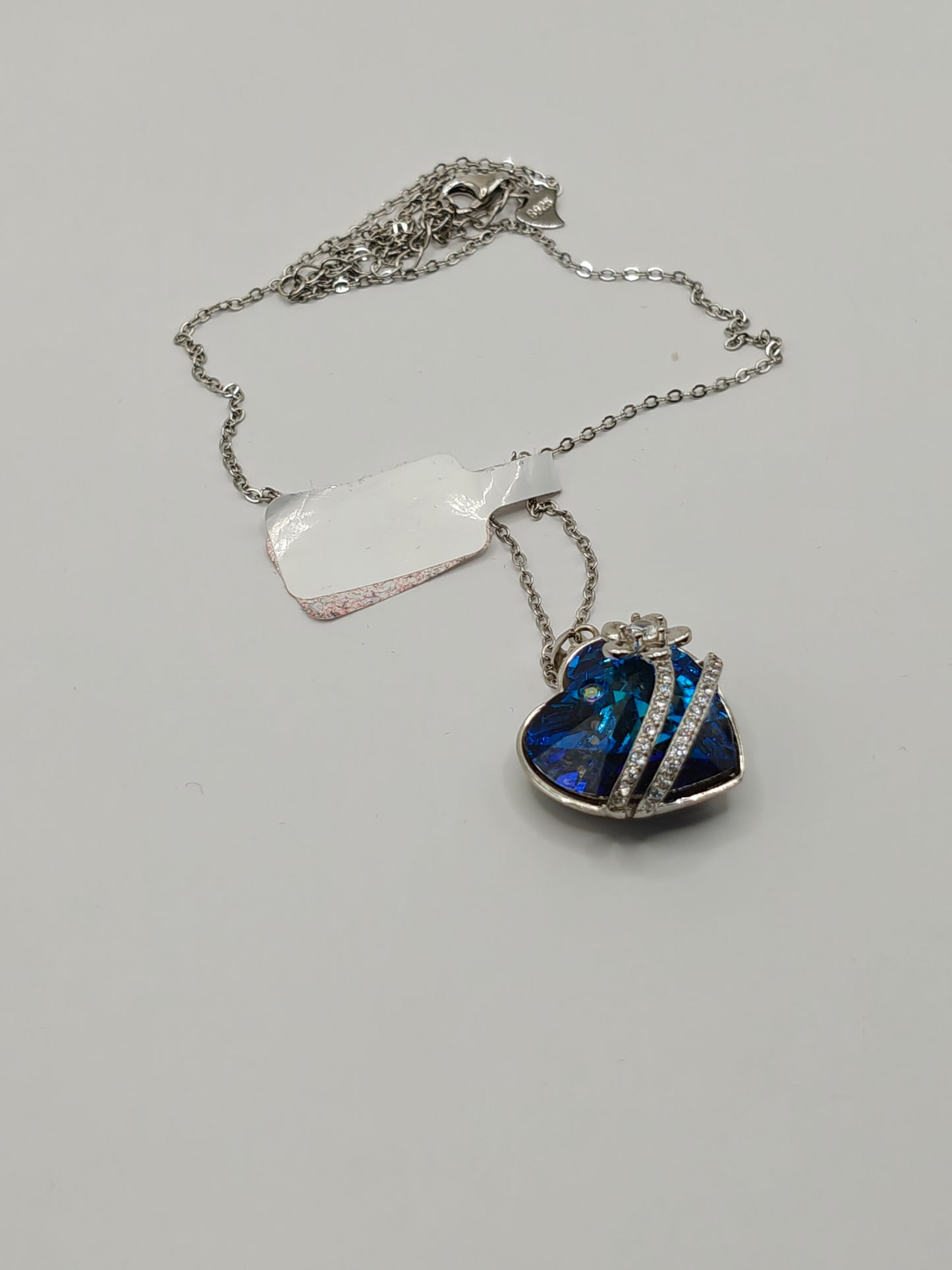92.5 Sterling Silver Blue Heart Pendant with Chain