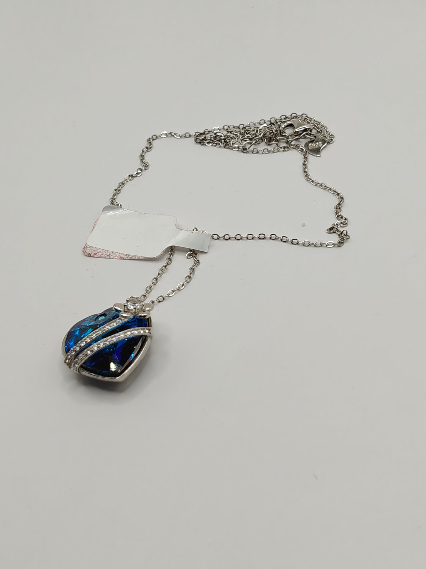 92.5 Sterling Silver Blue Heart Pendant with Chain