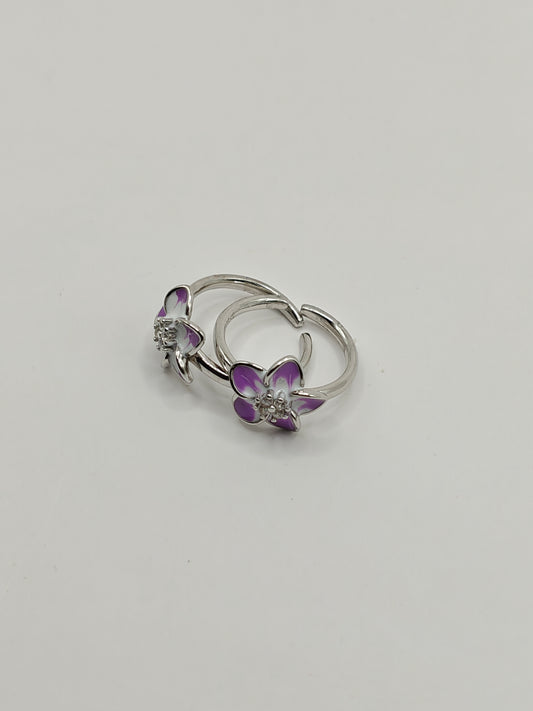 Silver Purple Enamel Floral Toe Rings