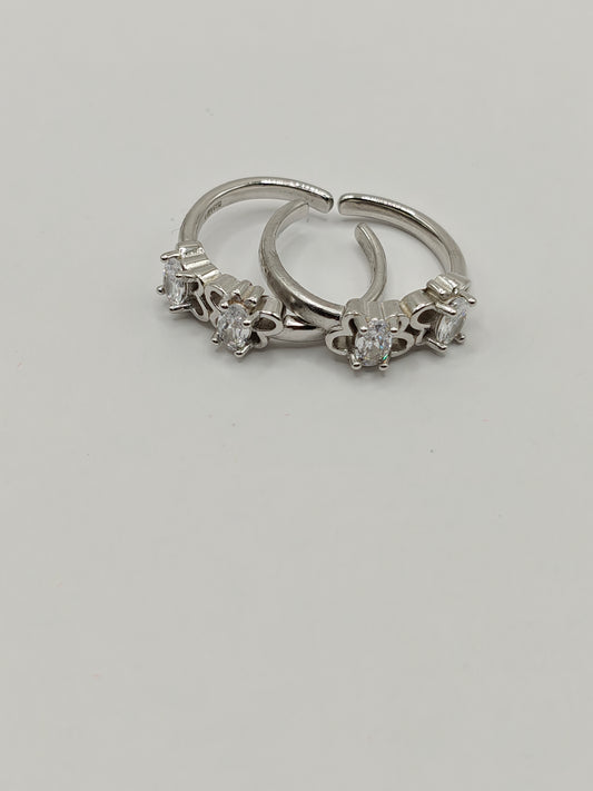 92.5 Sterling Silver Adjustable Toe Rings with CZ Stones