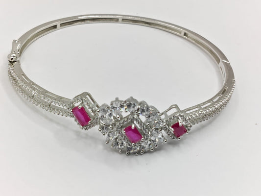 92.5 Sterling Silver Bangle with Pink & White Stones