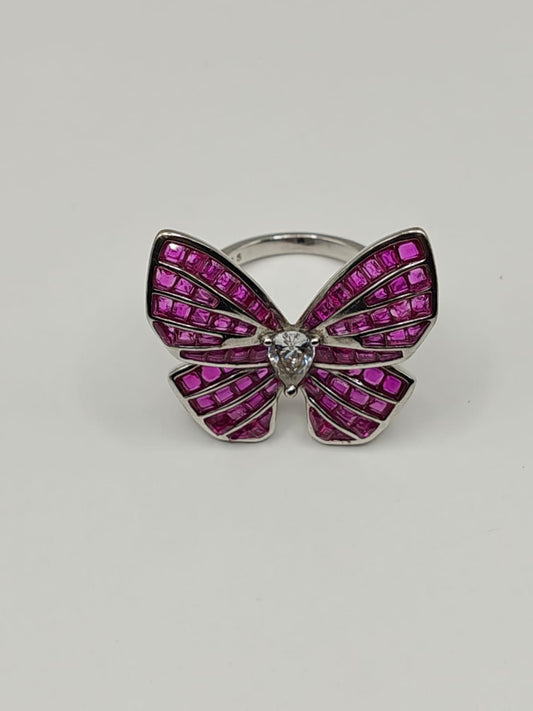 92.5 Sterling Silver Pink Butterfly Ring for Women – Adjustable Designer Jewelry