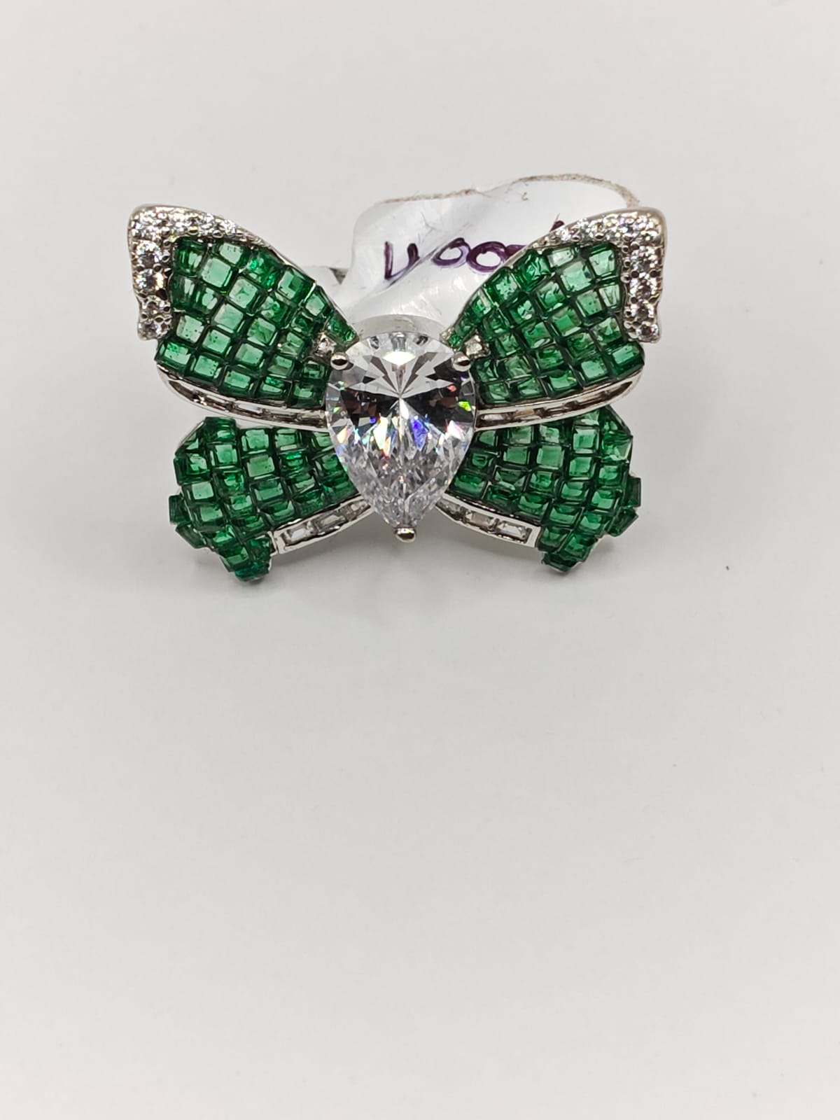 92.5 Sterling Silver Green Butterfly Ring for Women
