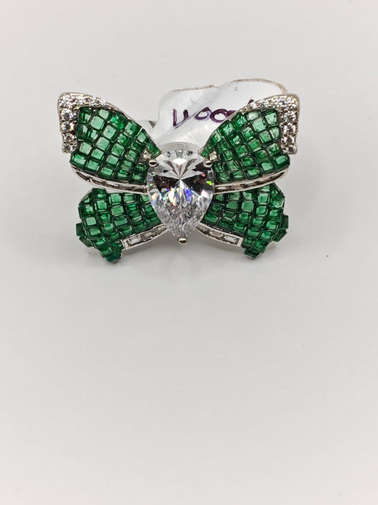 92.5 Sterling Silver Green Butterfly Ring for Women