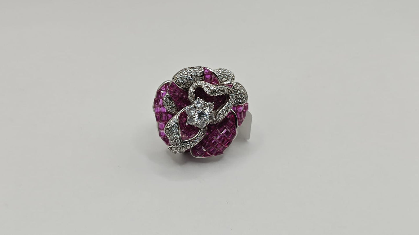 92.5 Sterling Silver Rose Flower Ring for Women