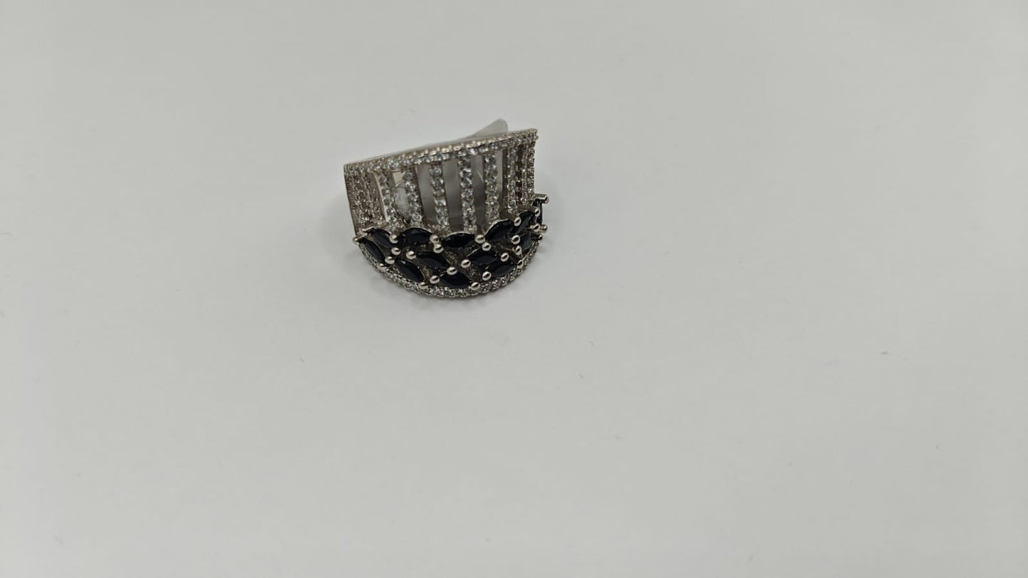 92.5 Sterling Silver AD Blue Stone Ring for Women