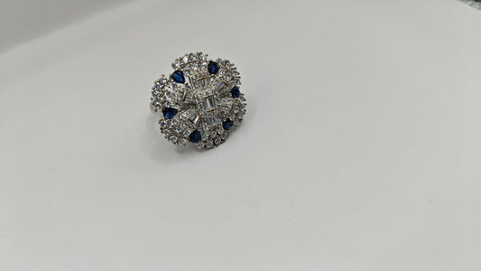 92.5 Sterling Silver Blue & White CZ Cocktail Ring