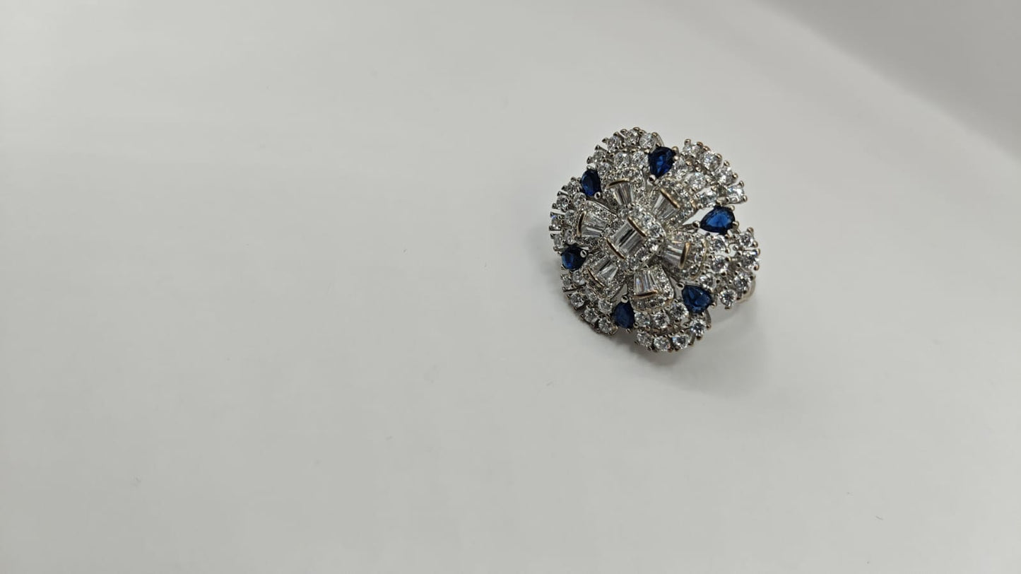 92.5 Sterling Silver Blue & White CZ Cocktail Ring