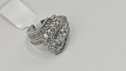 Sterling Silver AD Cluster Ring with Baguette & Round CZ