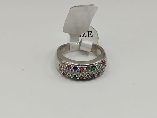 Sterling Silver Multicolor CZ Band Ring for Women