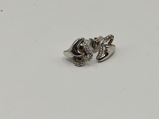 Sterling Silver Heart-Shaped CZ Stud Earrings