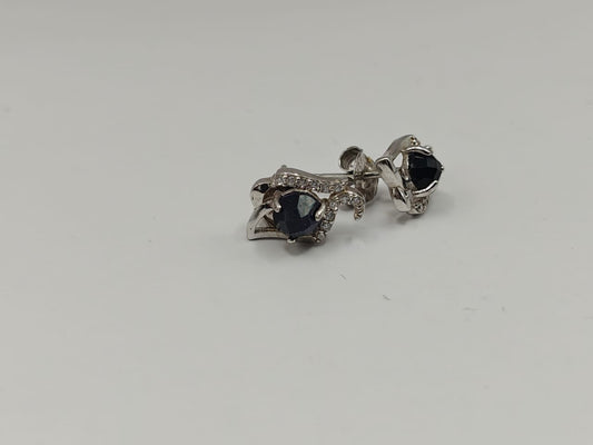 Sterling Silver Blue Stone Stud Earrings with CZ Accents