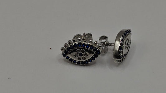 Sterling Silver Evil Eye Stud Earrings with Blue & White Stones