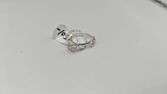 925 Silver Pink Enamel Flower Toe Rings (Adjustable, Pair)