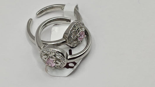 925 Silver Pink Stone Halo Toe Rings (Adjustable, Pair)