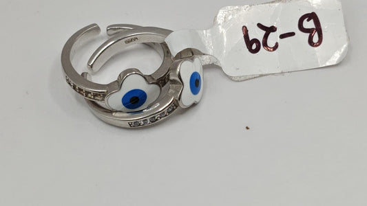 925 Silver Evil Eye Flower Toe Rings (Adjustable, Pair)