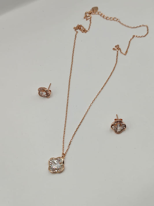 Rose Gold Necklace & Earrings Set with Solitaire CZ