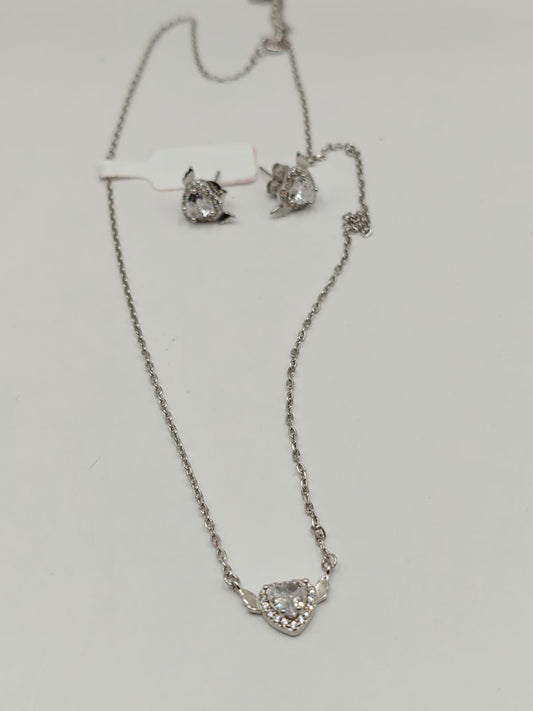 Elegant White Stone Pendant Necklace with Matching Earrings