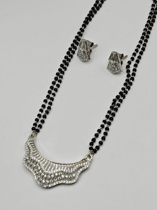 Stylish CZ Diamond Mangalsutra with Matching Earrings
