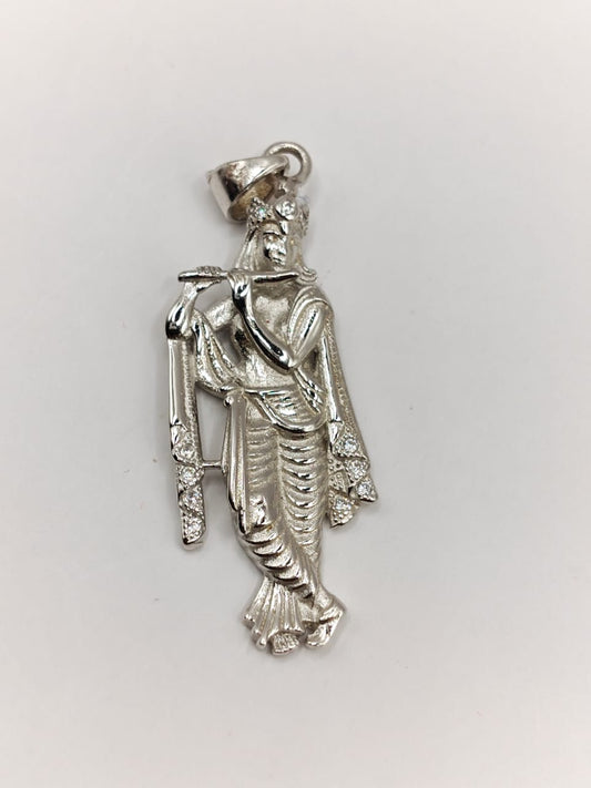 Silver Krishna Flute Pendant – Spiritual Hindu Jewelry