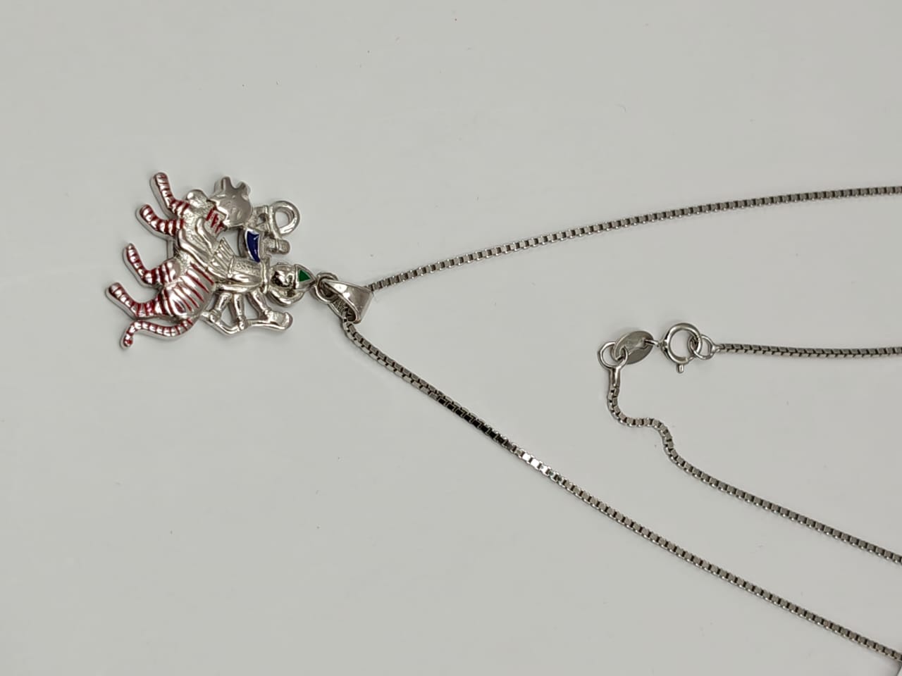 Silver Chain Necklace with Elephant & Rider Pendant
