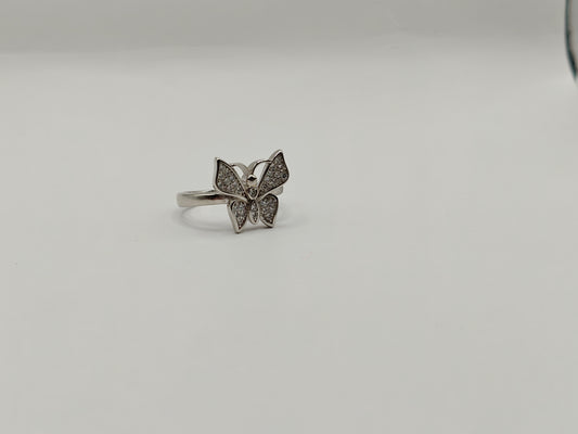 92.5 Sterling Silver Butterfly Ring – Cubic Zirconia Studded