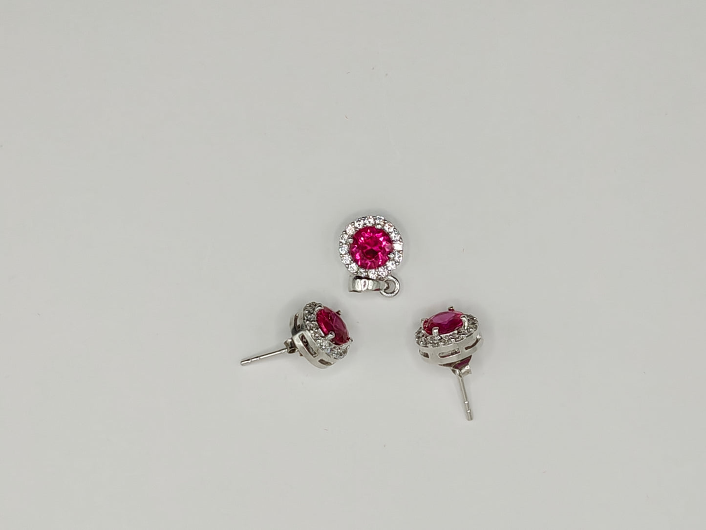 Elegant Ruby Red Stud Earrings & Pendant Set