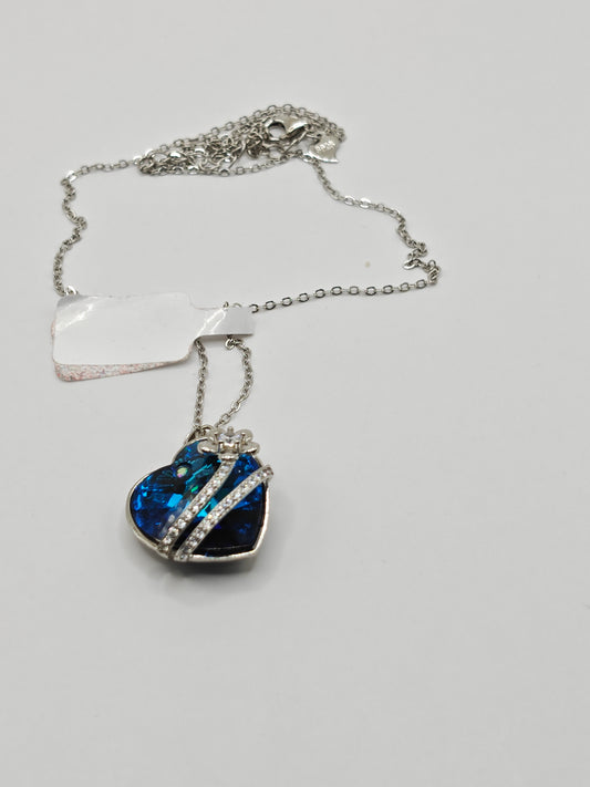 92.5 Sterling Silver Blue Heart Pendant with Chain