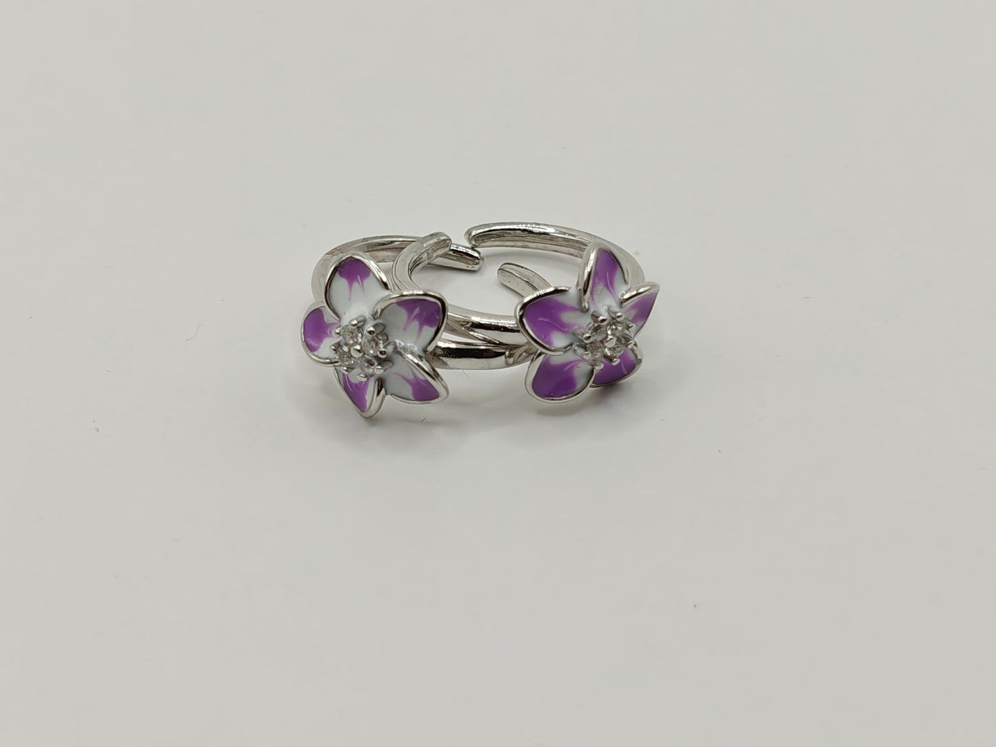 Silver Purple Enamel Floral Toe Rings