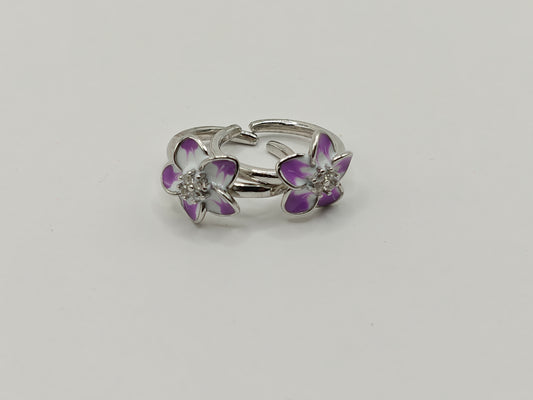 Silver Purple Enamel Floral Toe Rings